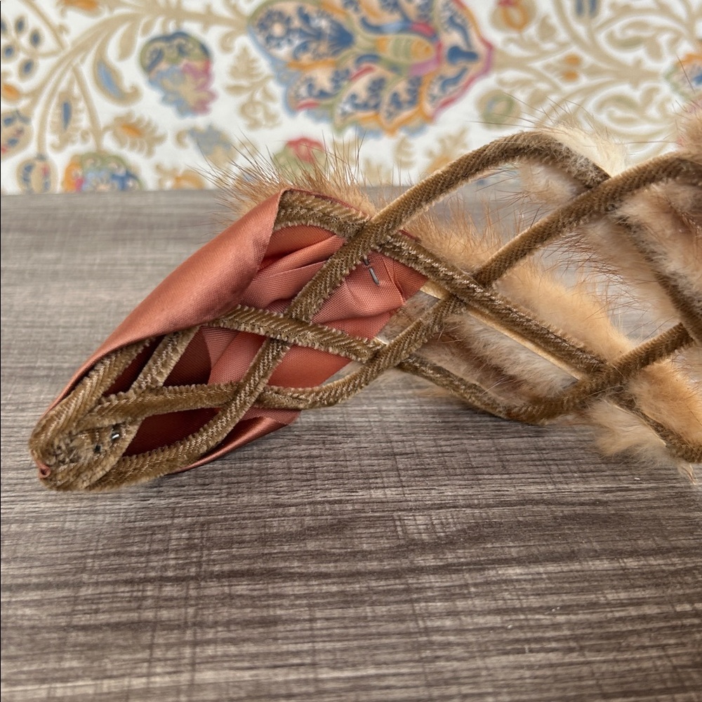 Vintage Mink Headband‎ with Mauve/Brown Satin Lattice/Cage Design Church Plays - Picture 11 of 16